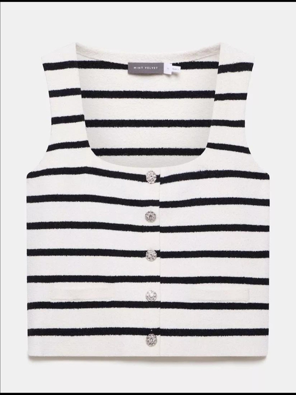 Mint Velvet Black & White Striped Tank with Decorative Buttons